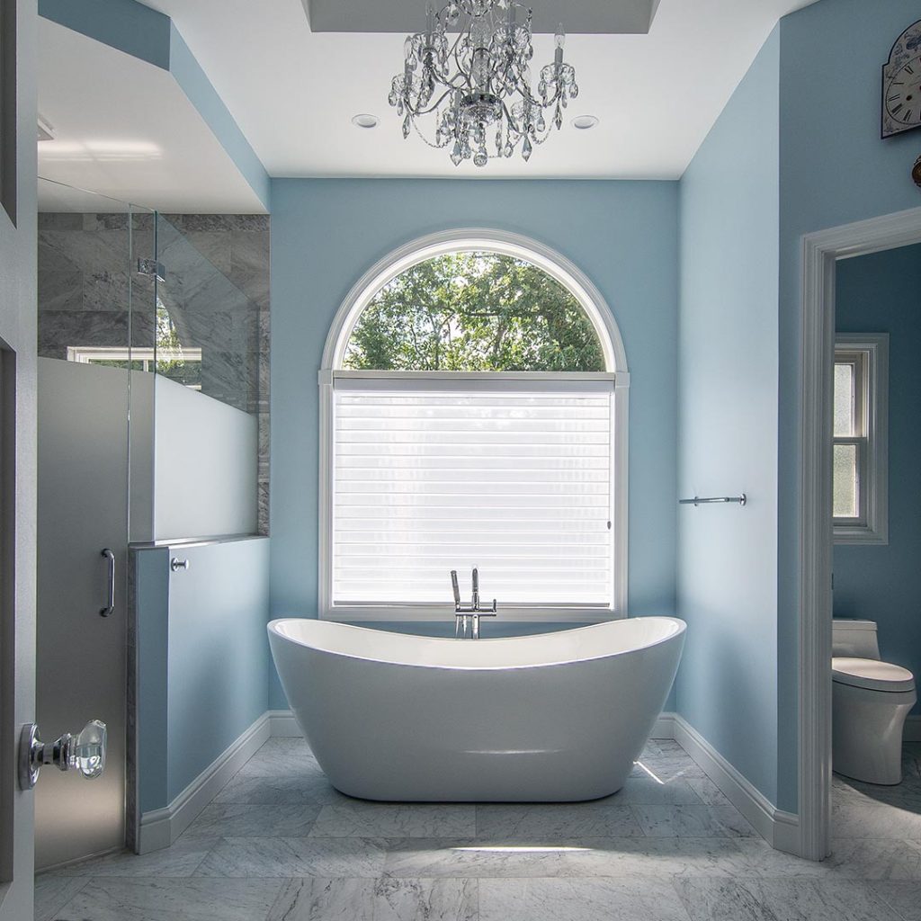 Traditional Coraopolis Master Bath Utilizing Frosted and Clear Glass.