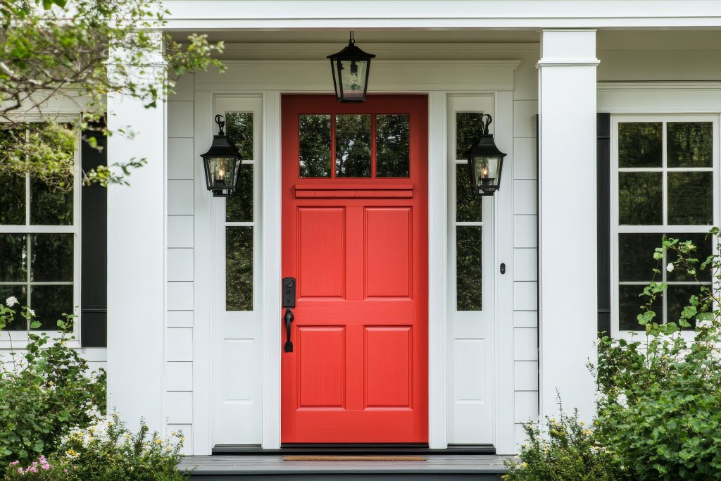 Picture of an eye-catching red front door installed in the entryway of a Pittsburgh, PA, home.