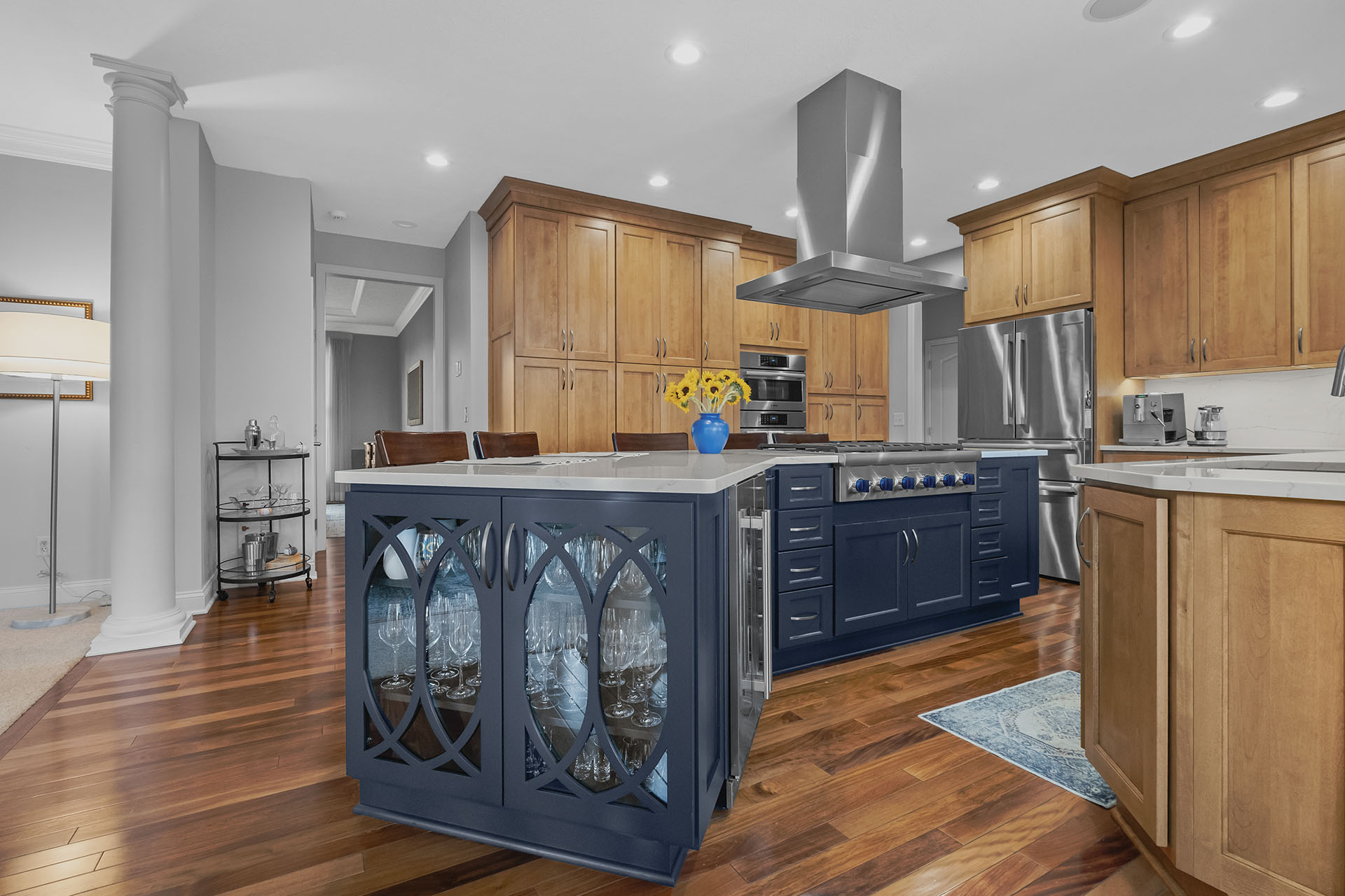 Classic Transitional McCandless Kitchen Featuring Warm Natural Wood Cabinetry and Detailed Millwork
