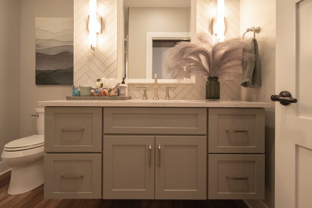 Traditional Style Upper St Clair Master Bath using Warm Tones Accented with Herringbone Backsplash