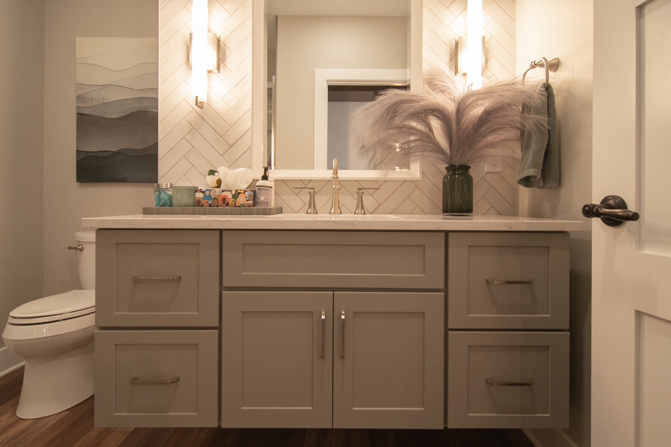 Traditional Style Upper St Clair Master Bath using Warm Tones Accented with Herringbone Backsplash